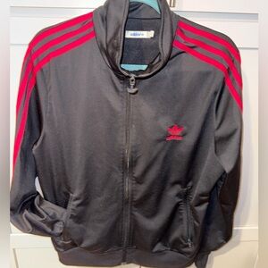 Adidas Originals Women’s Black Red Trefoil Zip Track Jacket | Size XL ❤️🖤